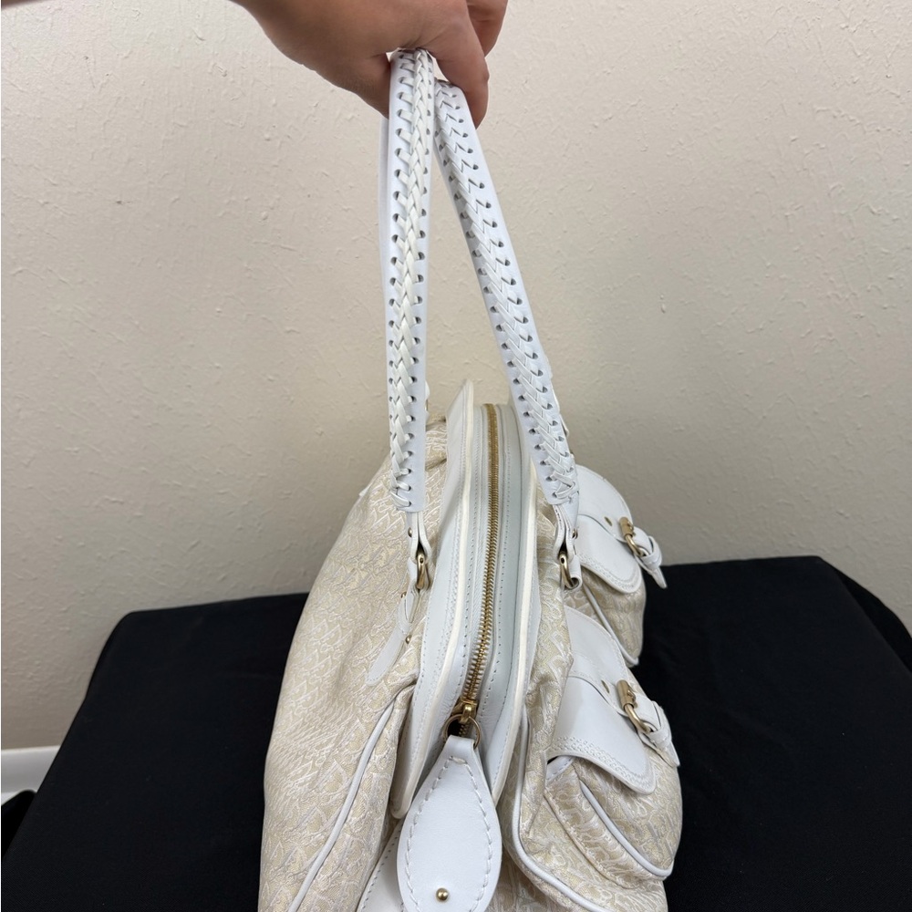 Dior White and Cream Canvas and leather Satchel Bag - Picture 5 of 13